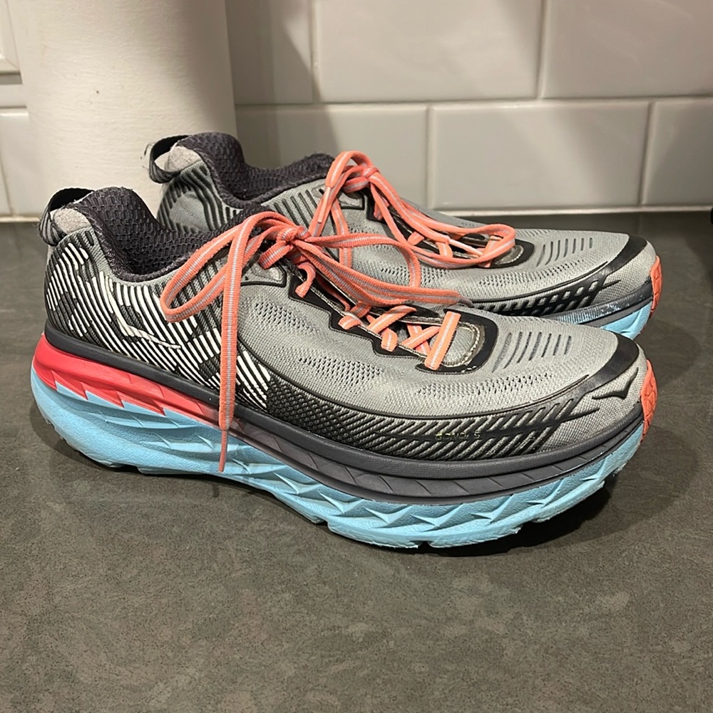 Hoka One One Gray and Blue Athletic Shoes